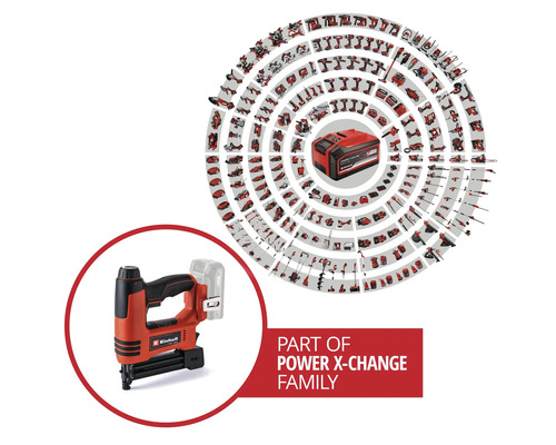 Einhell elektrisk häftpistol och visning av alla enheter i Power X-Change-familjen