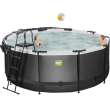 Ovanmarkspool med stege och två barn i vattnet