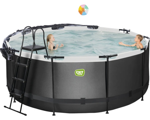 Ovanmarkspool med stege och två barn i vattnet