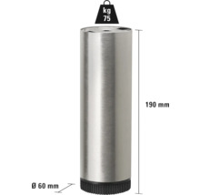 Möbelben i metall med måtten 60 mm i diameter och 190 mm i höjd, lastkapacitet 75 kg