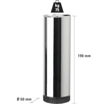 Möbelben av metall, 190 mm högt, diameter 60 mm, lastkapacitet 75 kg