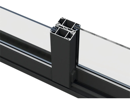 Detaljvy av en svart fönsterkarm med glas.