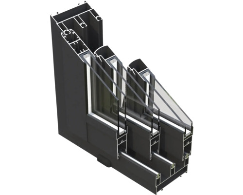 Fönsterprofil med treglas i tvärsnitt