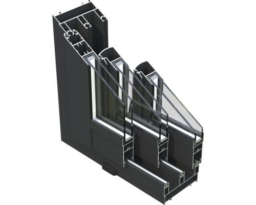 Tvärsnitt av en fönsterkarm med treglasfönster