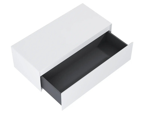 Vitt tvättställsskåp med öppen låda