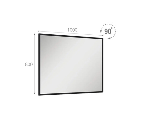 Rektangulär spegel med måtten 1000 gånger 800 millimeter och 90 graders vinkel