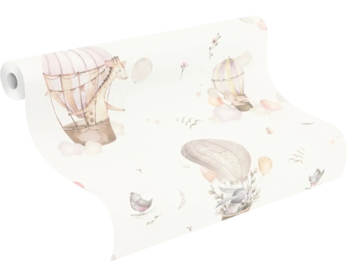 Tapetrulle med giraffer och elefanter i varmluftsballongmönster