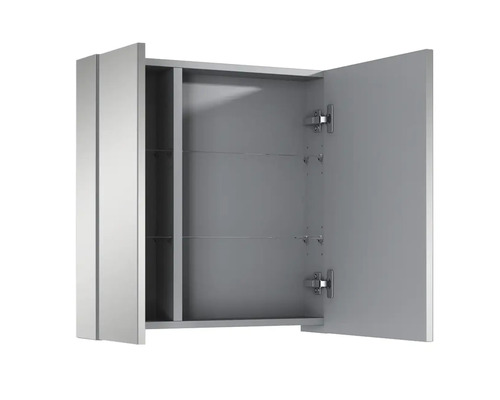 Öppet spegelskåp med hyllor för badrummet