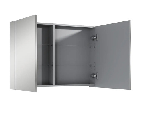 Öppet spegelskåp med glashyllor för badrummet