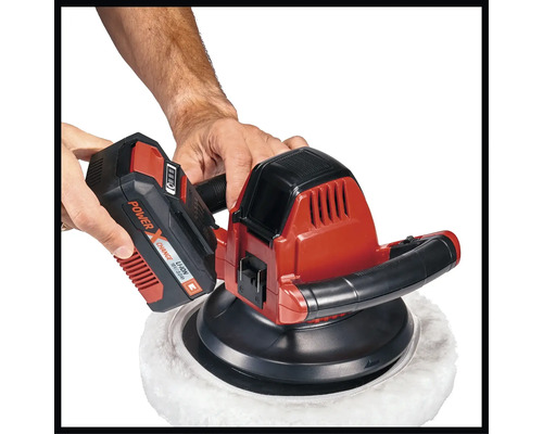 Batteridriven polermaskin med batteri insatt.