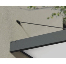 Närbild av en grå markis på en fasad