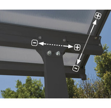 Detaljvy av ett altantak med måttangivelser
