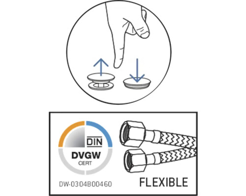 Instruktioner för att sätta in och ta bort ventilen samt DVGWCERT-certifiering för flexibla slangar