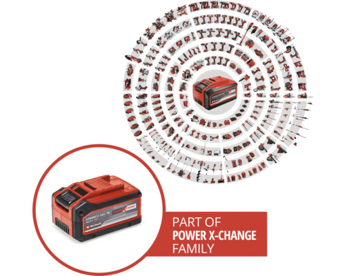 Einhell Power X-Change batteri med olika verktyg från Power X-Change familjen