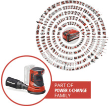 Einhell excenterslipmaskin och Power X-Change-batteri med andra verktyg från Power X-Change-familjen