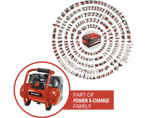 Einhell Power X-Change batteridriven kompressor i bruk, del av Power X-Change-familjen