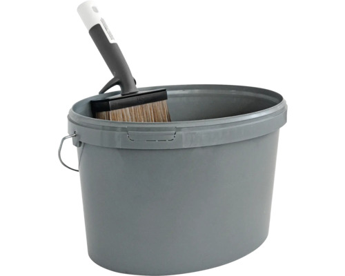 Grå färgburk med en blockpensel