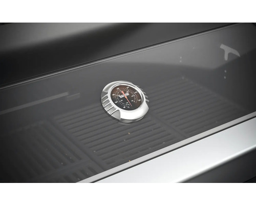 Detaljvy av en grilltermometer i en grill