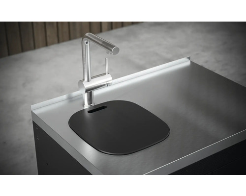 Utekök i rostfritt stål med diskho och blandare