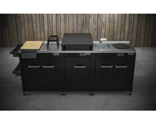 Modulärt utekök med diskho, skärbräda och förvaringsutrymme