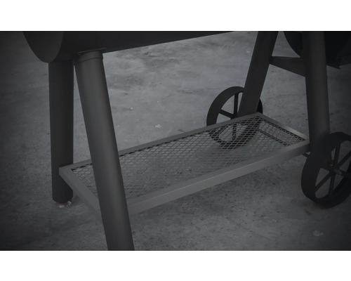 Detaljvy av grillvagn med förvaringsgaller