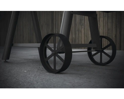 Detaljbild av grillvagnshjul för enkel transport