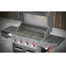Gasolgrill med öppet lock och kontrollknappar