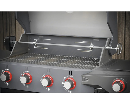 Gasolgrill med roterande spett i detalj
