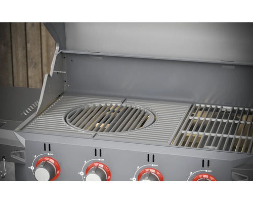 Grill med grillgaller och reglage i detalj