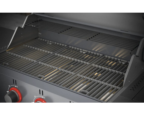 Öppen gasolgrill med grillgaller