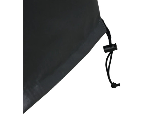 Närbild av ett svart skyddshölje med dragsko