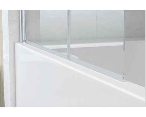 Detaljvy av ett badkar med badkarsvägg av glas