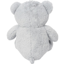 Bakifrån av en grå teddybjörn i plysch