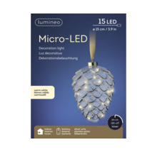 Lumineo Micro-LED dekorationslampa med 15 LED, 15 cm diameter, batteridriven, silvertråd och timer för inomhusbruk