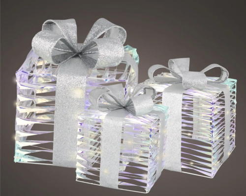 Tre dekorativa presentaskar i akryl med band