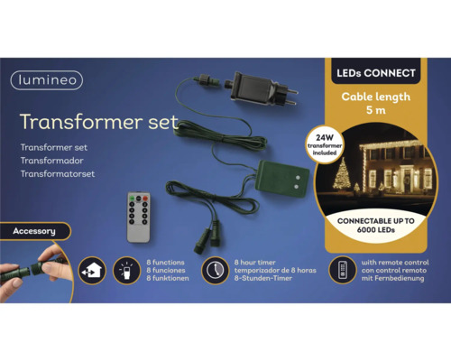 Lumineo transformatorset med 5 meters kabel och fjärrkontroll