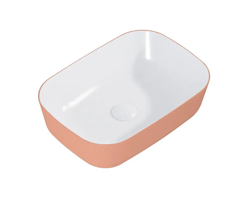 Tvättställ i keramik, rektangulärt med rundade hörn