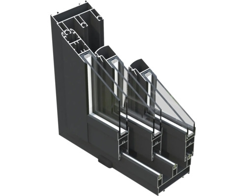 Tvärsnitt av en fönsterkarm med flera glasrutor för bättre värmeisolering