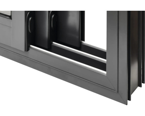 Detalj av ett grått skjutfönster