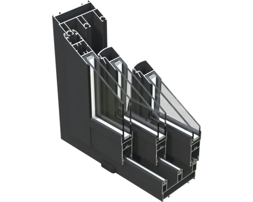 Tvärsnitt av en fönsterram med treglas