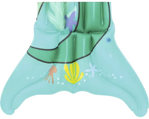 Detalj av en uppblåsbar sjöjungfrufena med havsmotiv