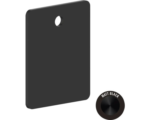 Svart rektangulär skylt med hål