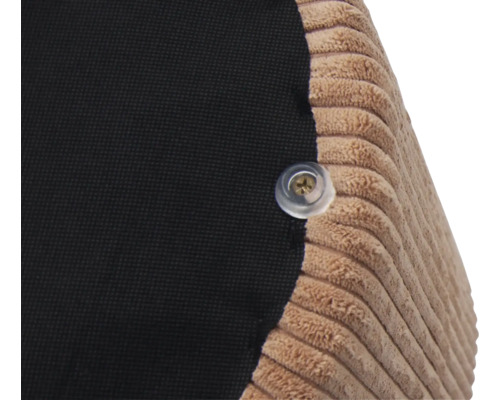 Detalj av en möbel med manchesterklädsel och knapp