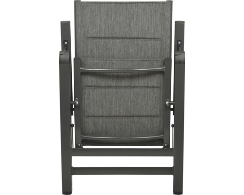 Trädgårdsfåtölj med armstöd och textilklädsel bakifrån