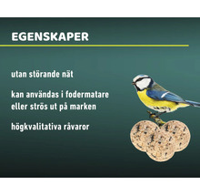 Egenskaper för fågelfoder: utan störande nät, kan användas i fodermatar eller strös ut på marken, högkvalitativa råvaror.
