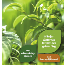 Plantbild med information om tillväxt, grön färg, mikronäringsämnen och doseringshjälpmedel