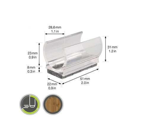 Stolsbensskydd med filtplatta och måttangivelser
