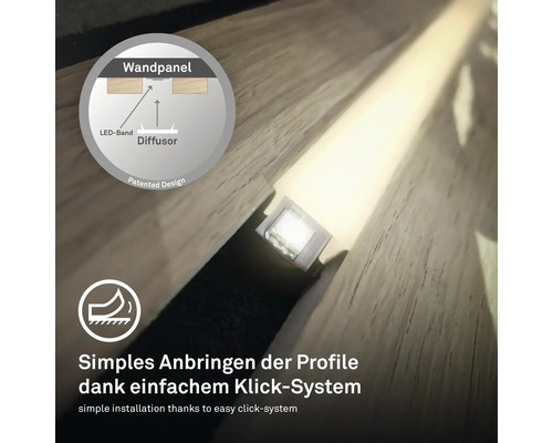 LED-profil med enkelt klicksystem för väggpaneler
