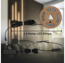 2,6 meter LED-remsa med strömkabel, nätadapter och strömbrytare