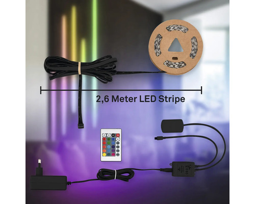 2,6 meter LED-strip med fjärrkontroll och tillbehör